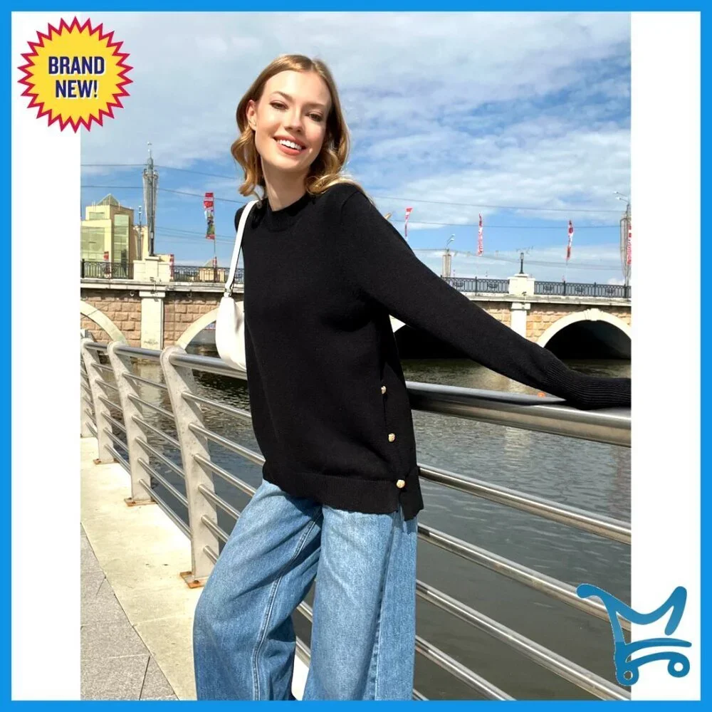 Loose Knit Side Button Pullover Sweater Tunic Length Casual Chic Fall Fashion